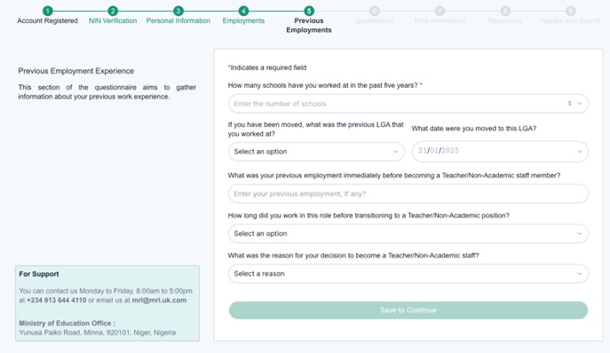 Previous Employment Form